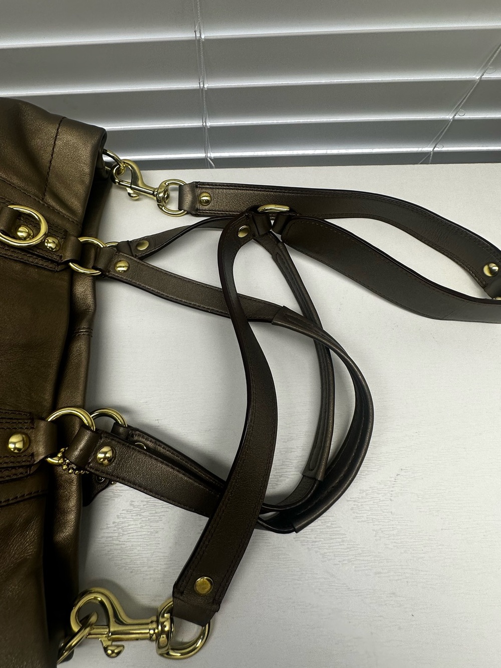 Coach Ashley Metallic Bronze Leather Carryall/ Satchel - Picture 9 of 14